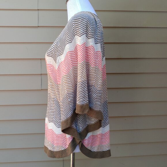 Forever 21 Multicolor Chevron Dolman Knit Blouse Brown Red Tan Open-Knit - Picture 6 of 12